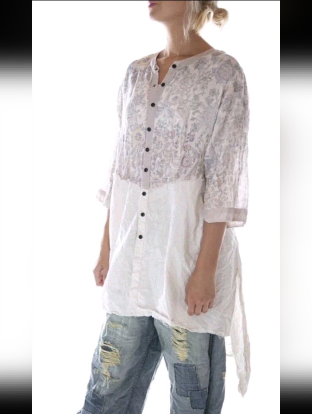 Magnolia Pearl Sybeal Cotton Chemise Dress Distressed Hi Lo Tunic Top - Nwt - Os